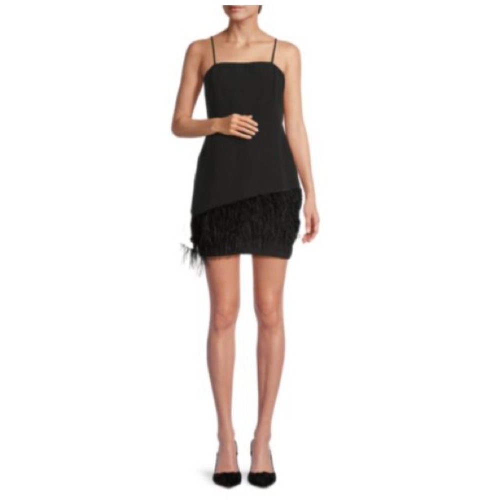 FEATHER TRIM STRAPPY MINI DRESS
